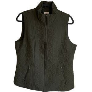 Dress Barn Quilted Vest Lightweight Lined Zip Pockets Dark Green Sz L Casual